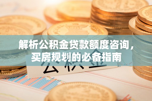 成武解析公积金贷款额度咨询，买房规划的必备指南